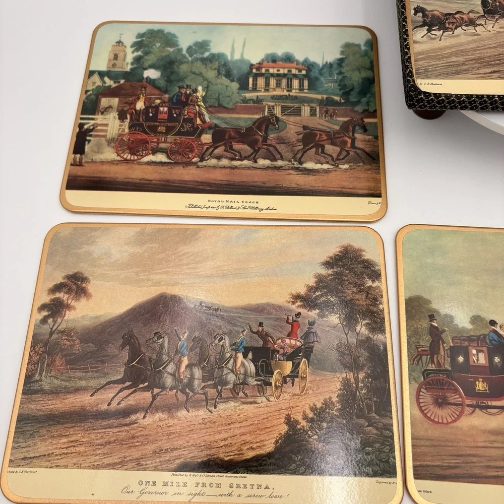6 Win-el-ware Placemats Depicting Stagecoach Scenes Vintages 1950s‎ Boxed